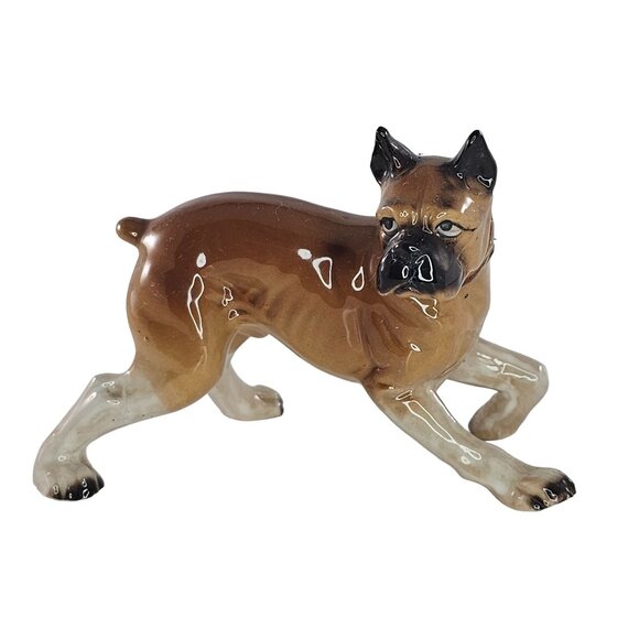 Vintage Ceramic Boxer Dog Figurine Running Brown Collar - Picture 1 of 8